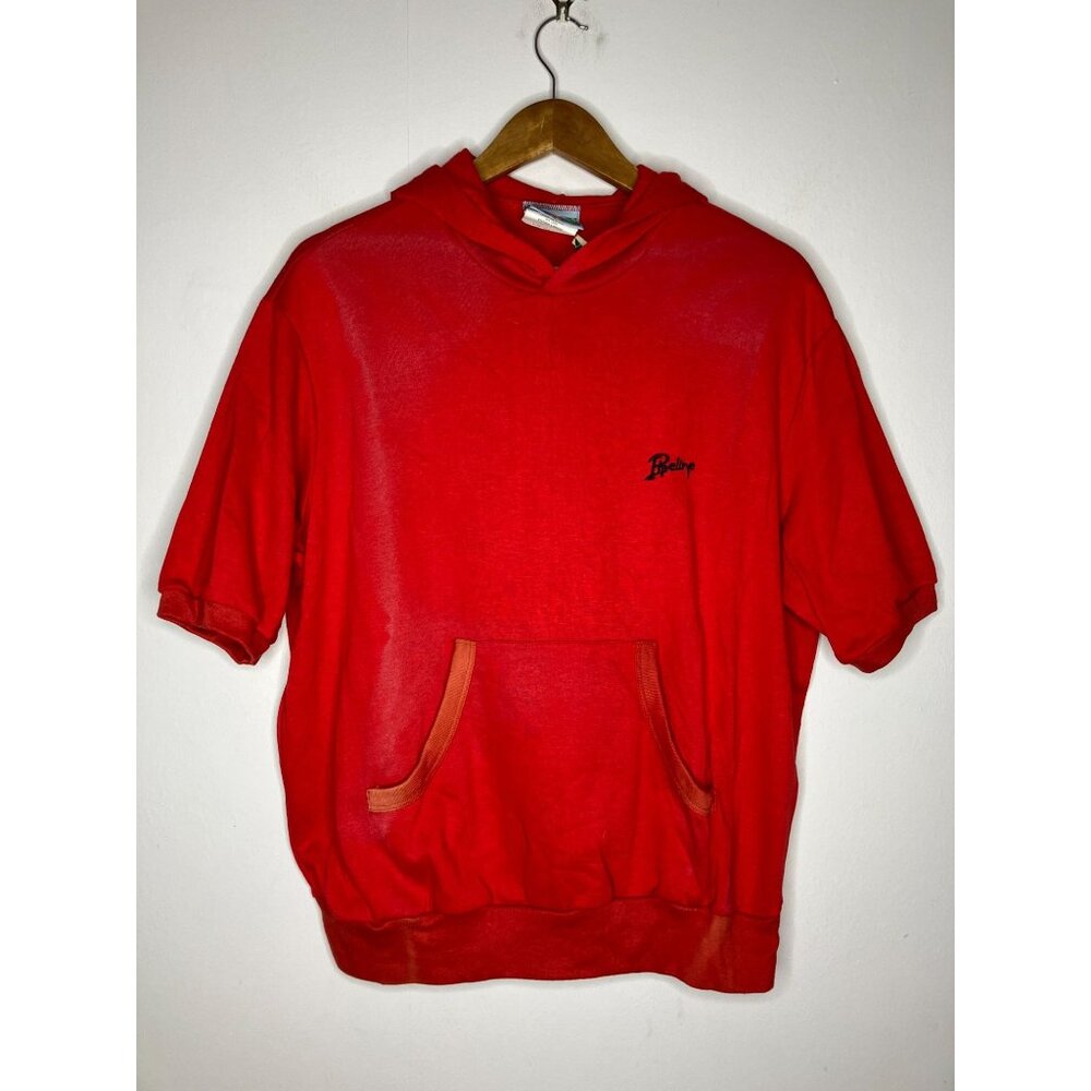Vintage 80's Pipeline Surf Red Short Sleeve Hoodie Men's XL Pullover New FLAWED